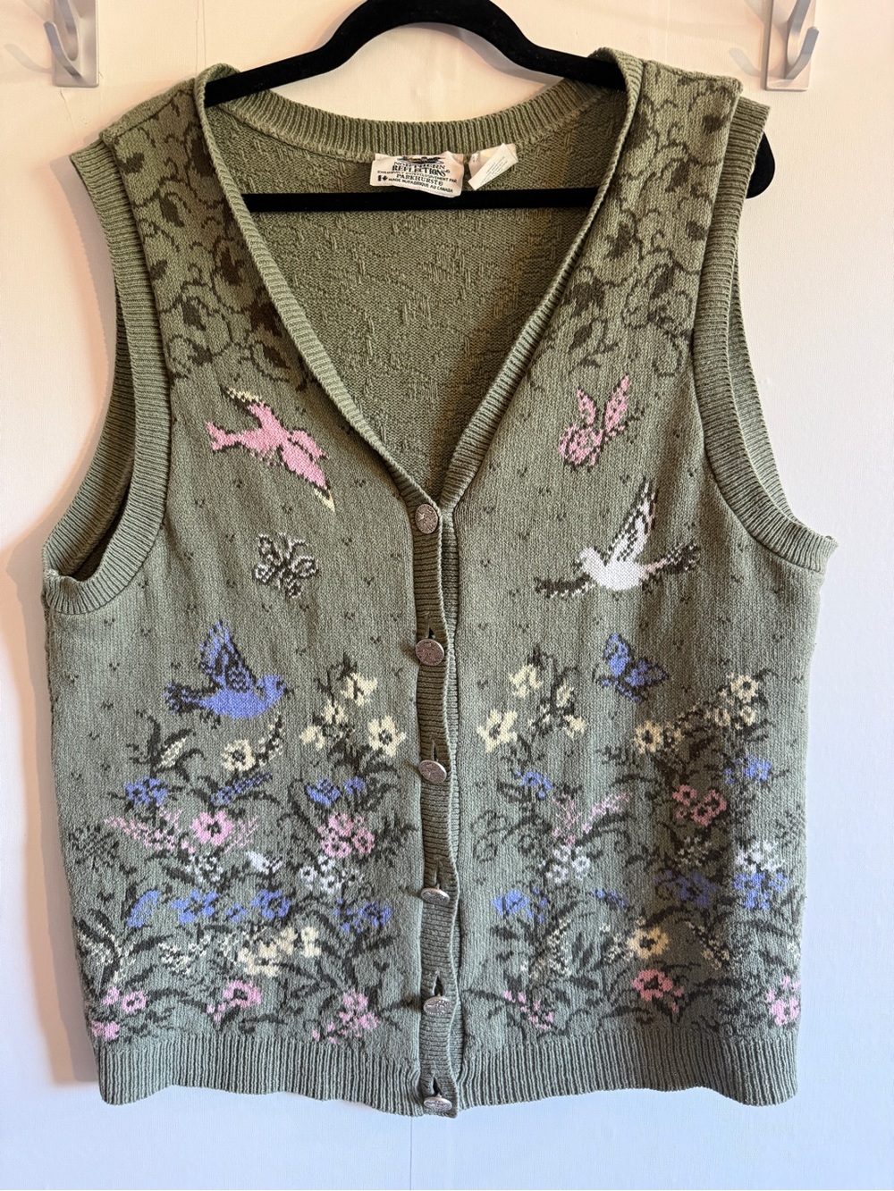 Vintage Northern Reflections Parkhurst Bird Floral Sweater Vest L Cottagecore